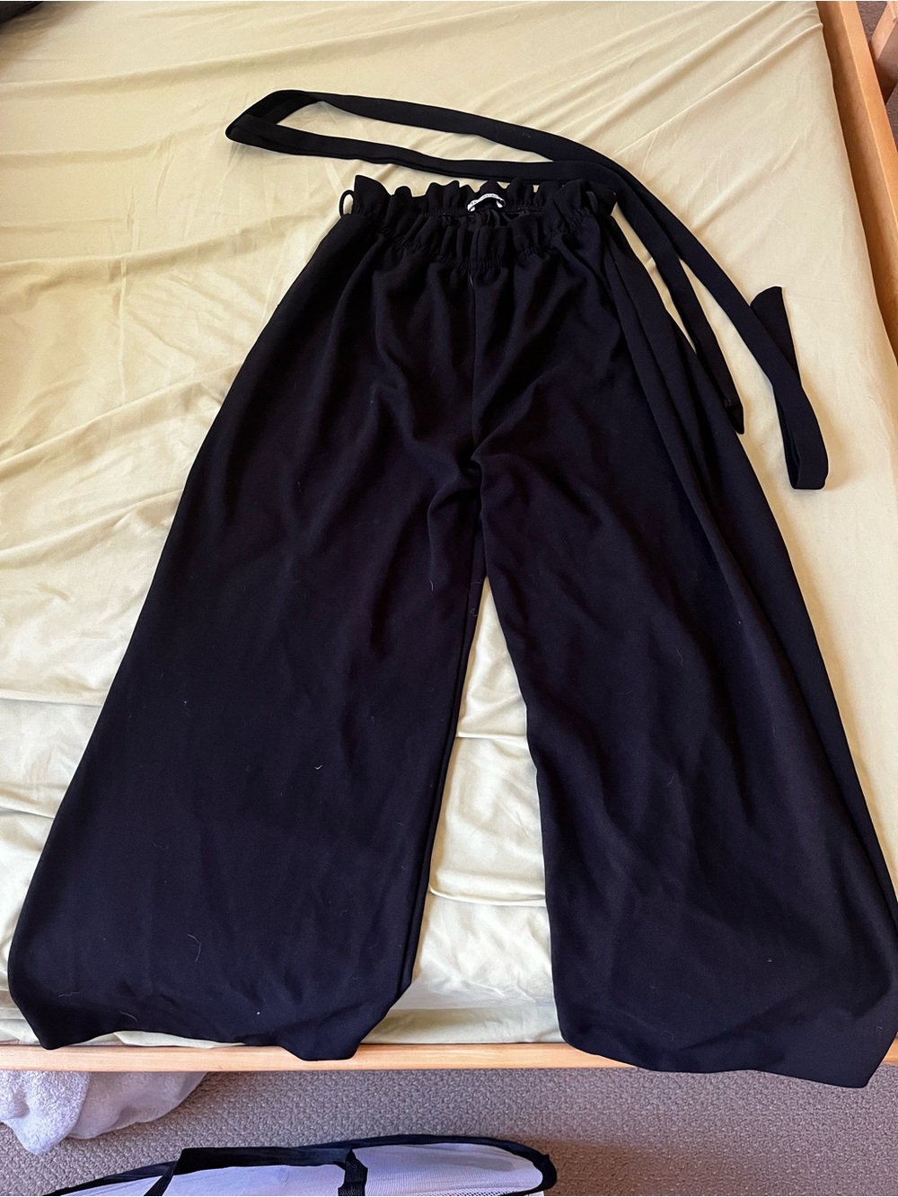 Black Wide-Leg Paperbag Waist Pants